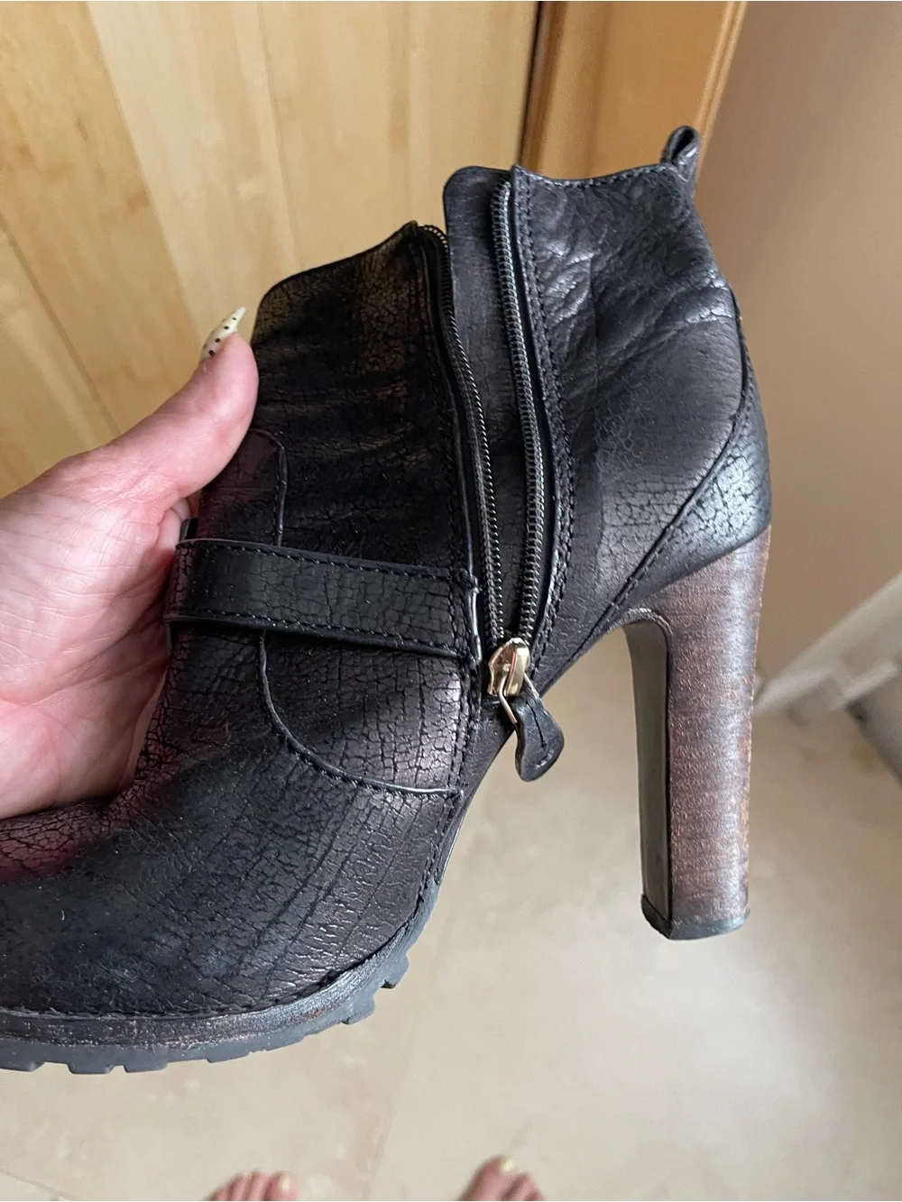 Tory Burch Black Textured Leather Stud-Accent Ankle Booties